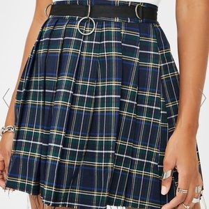 distressed navy plaid mini skirt